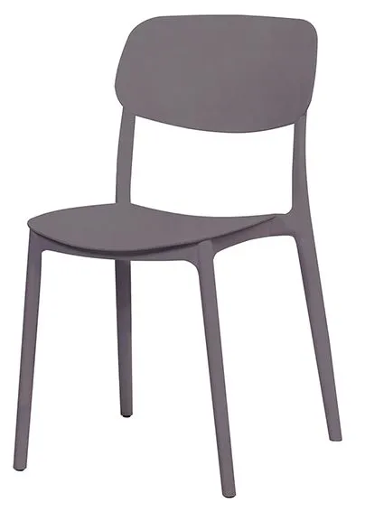 Sedia in plastica grigia con schienale curvo e quattro gambe sottili